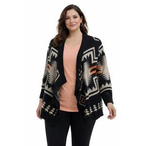 Ci Sono Aztec Open Front Cardigan Womens Medium Black Cream Rust